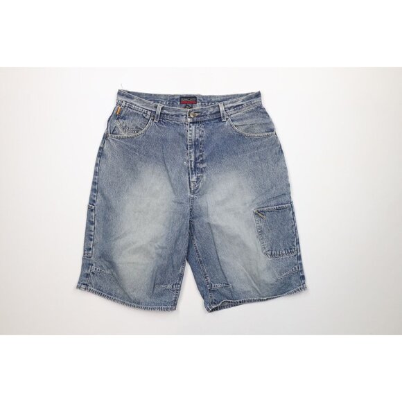 Vintage 90s Streetwear Mens 34 Distressed Baggy Fit Denim Jean Shorts Jorts Blue